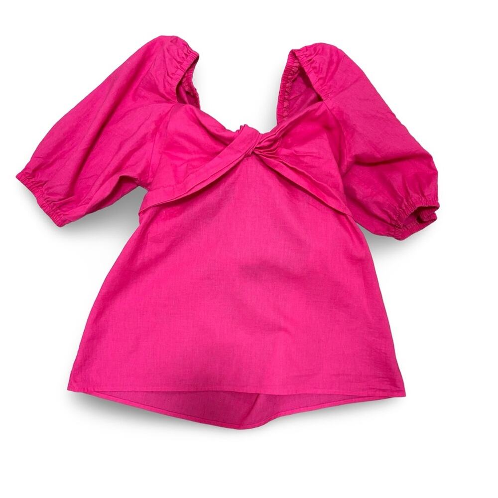 Saks Fifth Avenue Pink Linen Blend Puff Sleeve Feminine Cottagecore Top Size M
